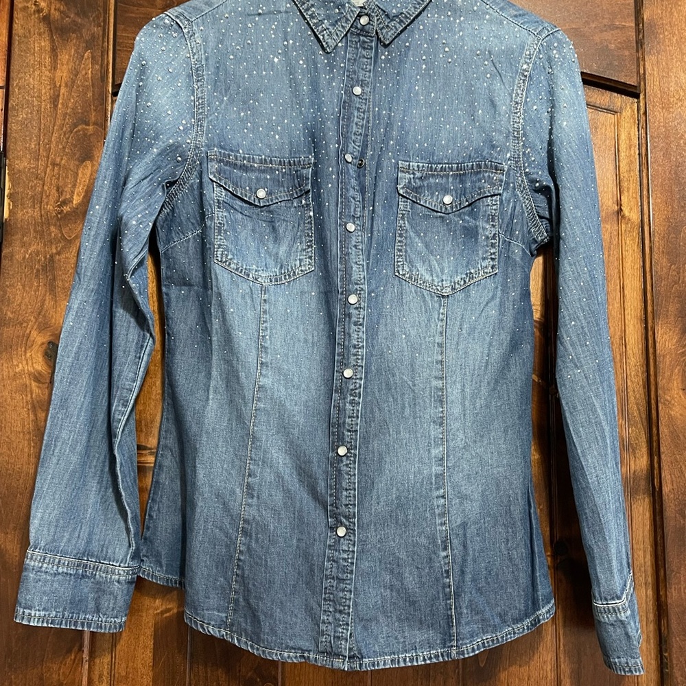 Denim Button-Down Shirt with Contrast Speckle